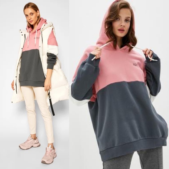 Superdry NYC Times Color Block Oversized Hoodie/Sweatshirt - Picture 3 of 8